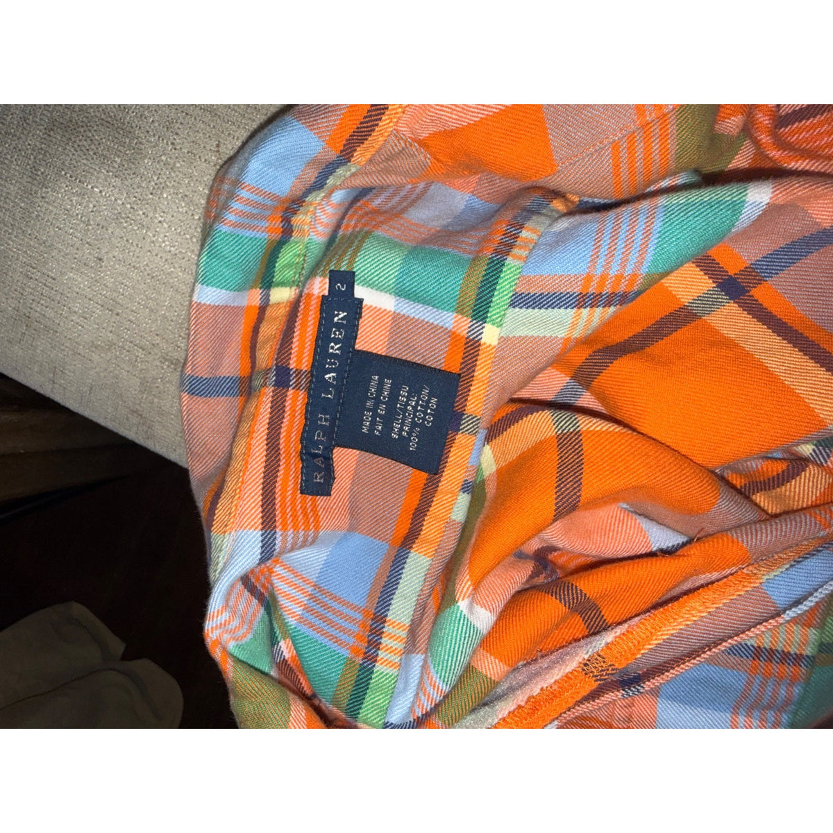 Ralph Lauren Orange Multicolor Plaid Button-Down Womens Shirt Size 2 Long Sleeve Cotton