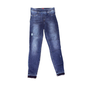 Spanx Womens Medium Wash Distressed Skinny Jeans With Frayed Hem Size M