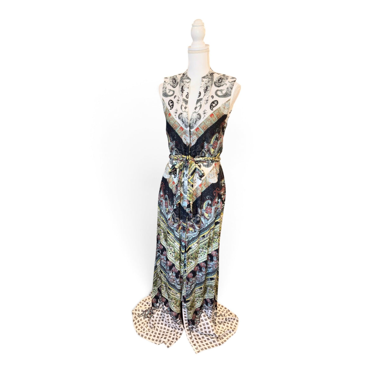 Alice + Olivia Womens Sleeveless Paisley Maxi Dress With Belted Waist & High-Low Hemline