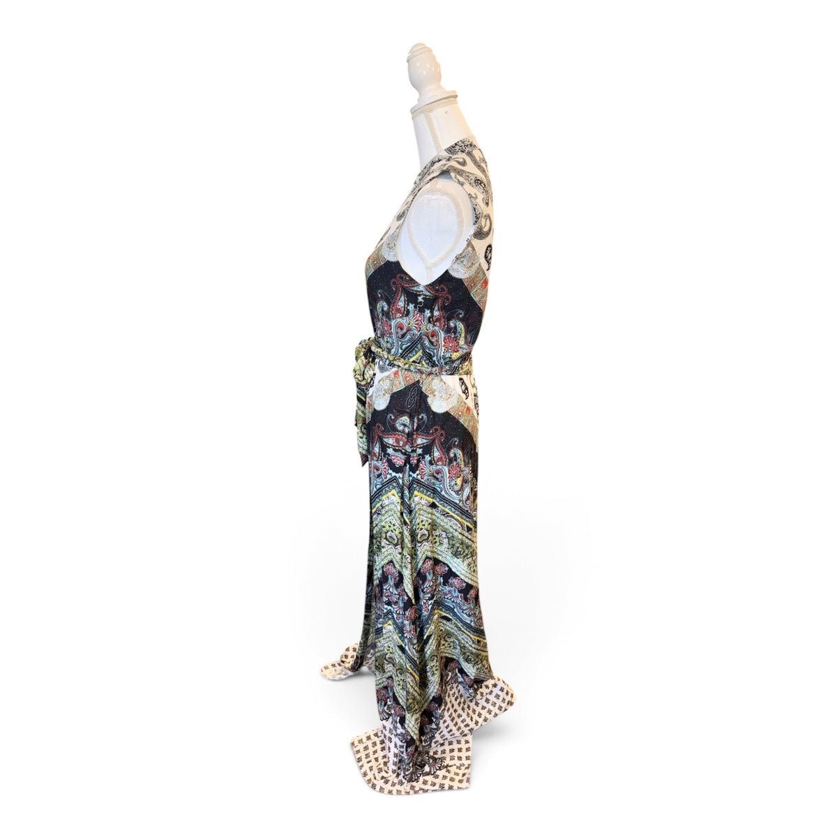 Alice + Olivia Womens Sleeveless Paisley Maxi Dress With Belted Waist & High-Low Hemline