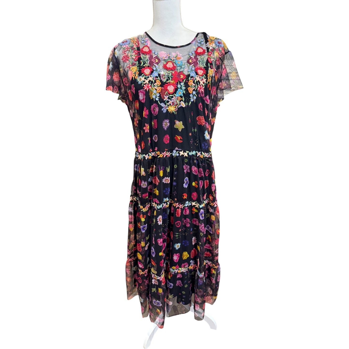 Johnny Was Biya RHEIA TIERED MESH DRESS Large