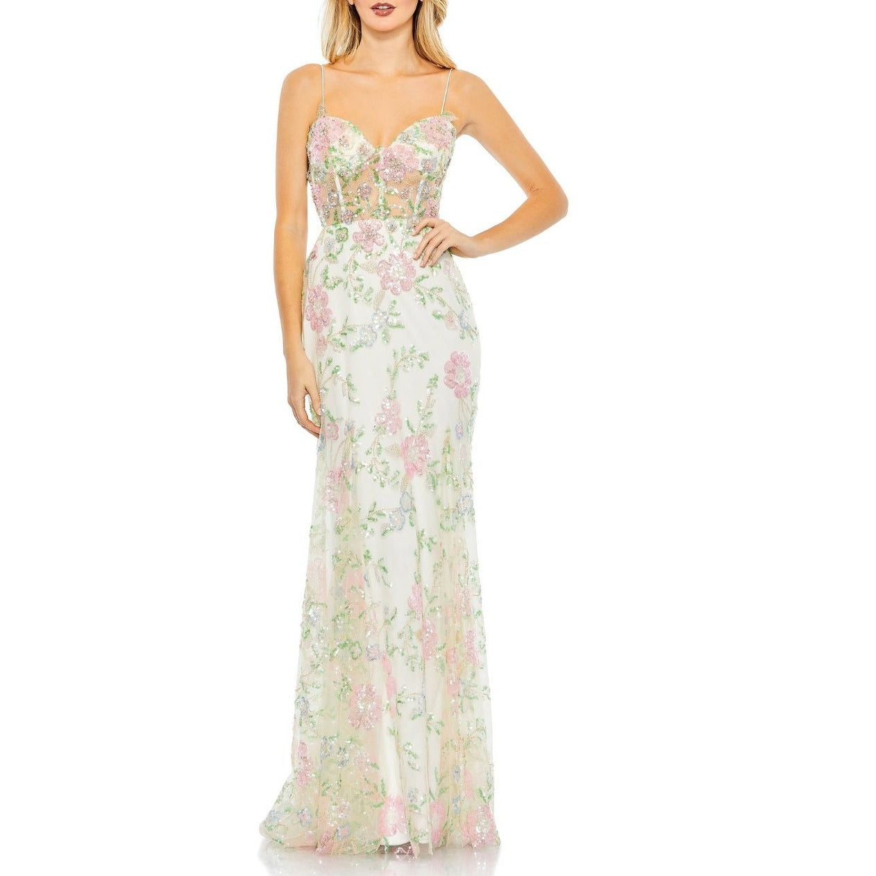 Mac Duggal Floral Sequin Embellished Gown Size 8 NWT