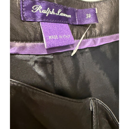 Ralph Lauren Black 100% Lambskin Leather Pants Made In Italy Size 34