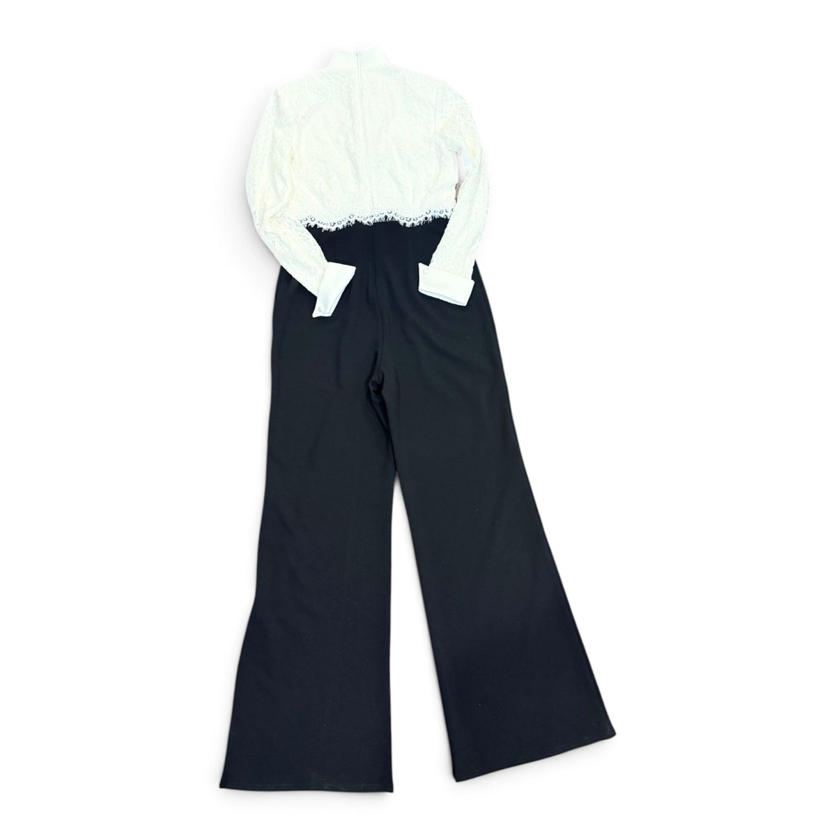 Tadashi Shoji Womens Black & White Lace Jumpsuit Size 6 With Long Sleeves & Wide-Leg Pants