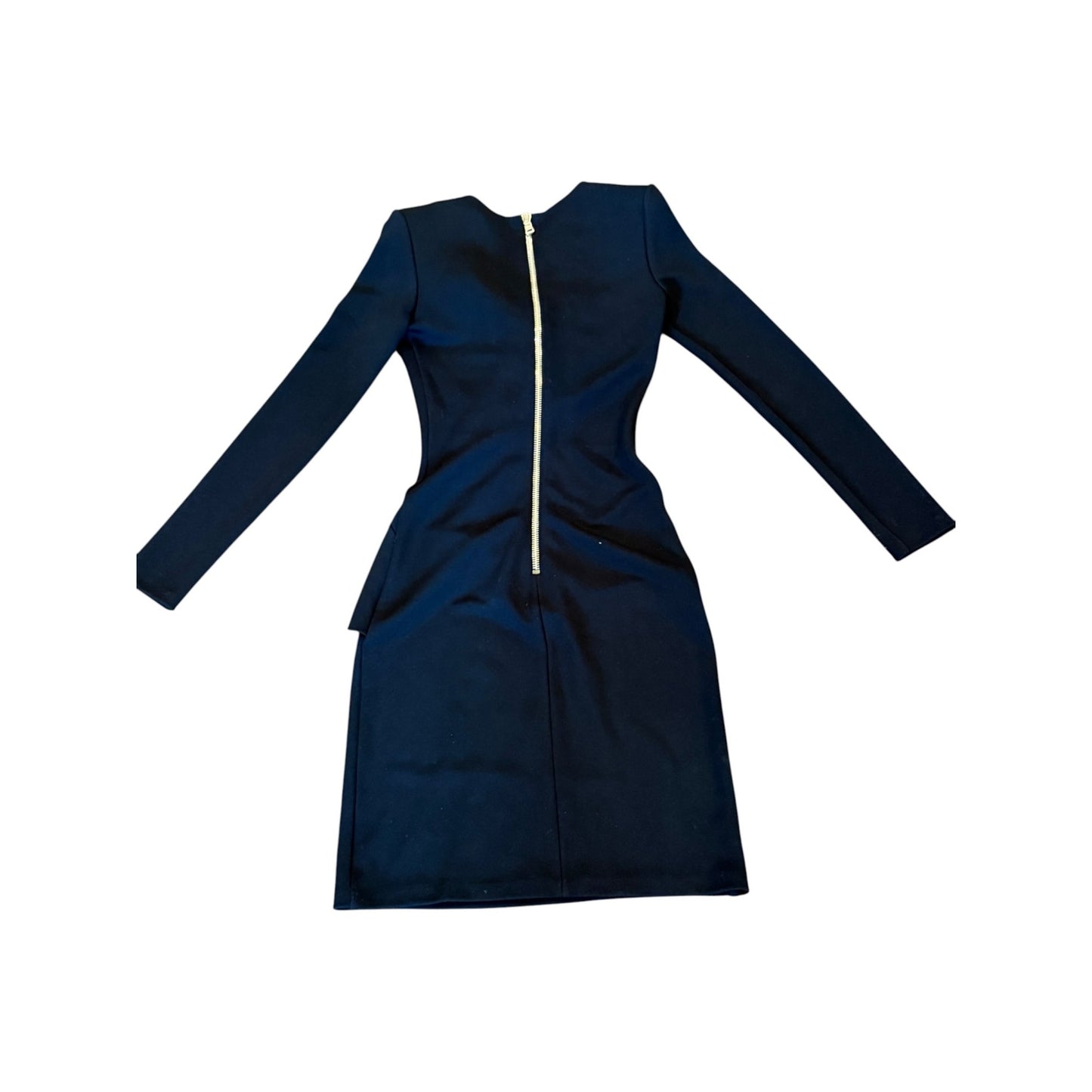 Balmain Black Long-Sleeve Ruffled Dress, Size 34/US 2