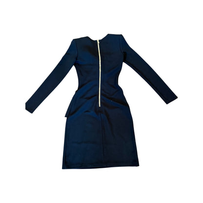 Balmain Black Long-Sleeve Ruffled Dress, Size 34/US 2