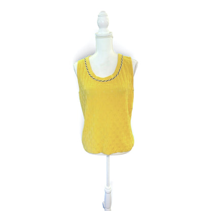 St. John Yellow Sleeveless Knit Top With Black Trim Size M Made In USA