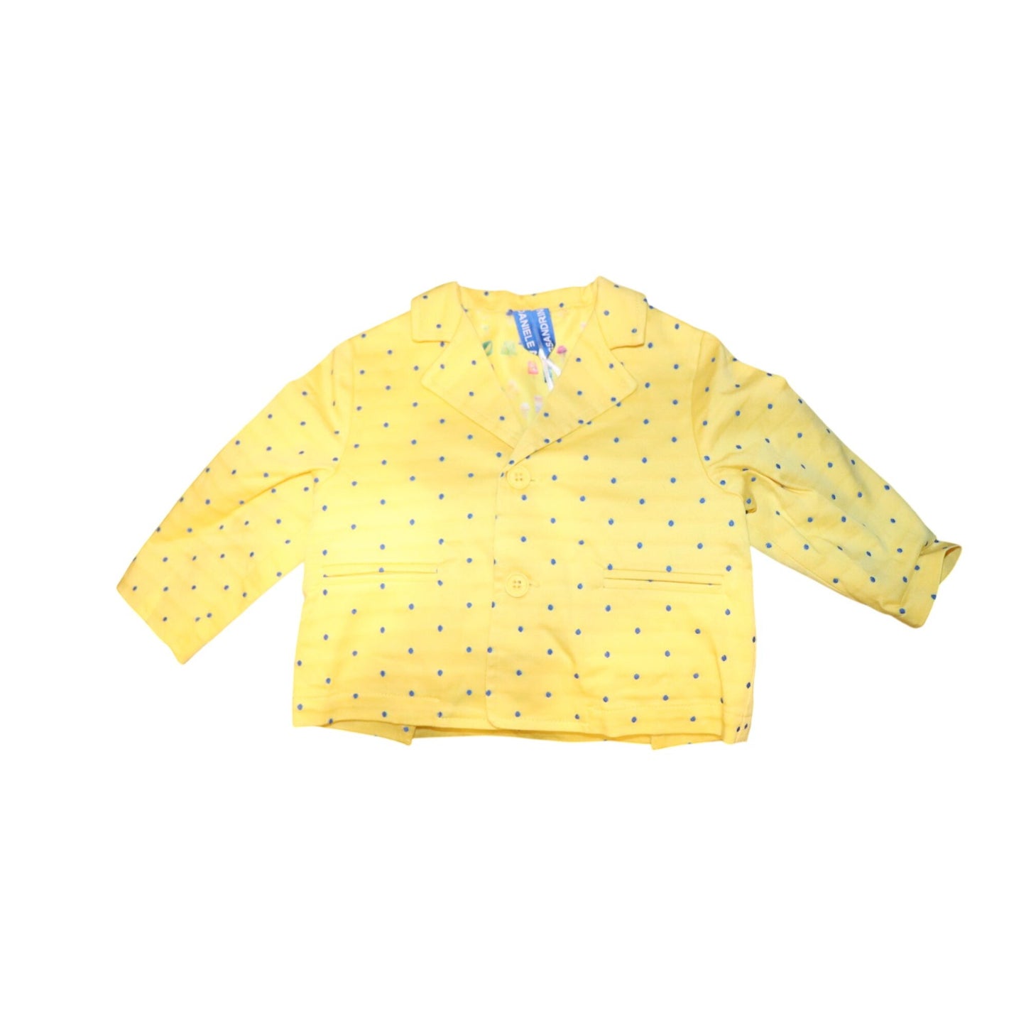 Daniele Alessandrini Yellow Baby Blazer With Blue Polka Dots, 6M NWT