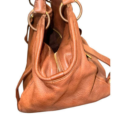 Burberry Brown Leather Satchel Handbag With Gold Hardware & Studded Handles