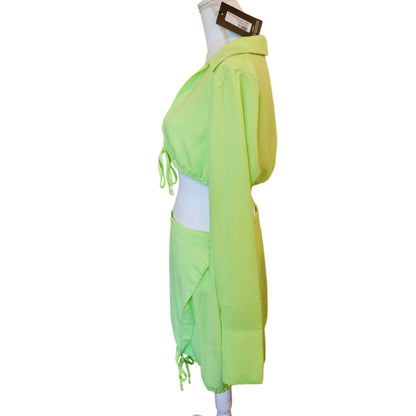 PrettyLittleThing x Molly Mae Lime Crop Top & Mini Skirt Set, Size 8