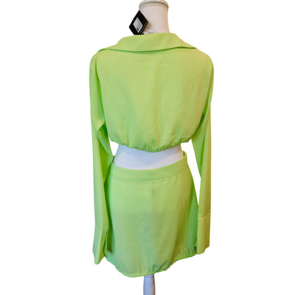 PrettyLittleThing x Molly Mae Lime Crop Top & Mini Skirt Set, Size 8