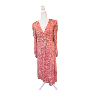 Mac Duggal Pink Sequin Long-Sleeve Midi Dress Size 10 NWT