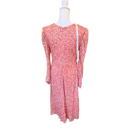 Mac Duggal Pink Sequin Long-Sleeve Midi Dress Size 10 NWT
