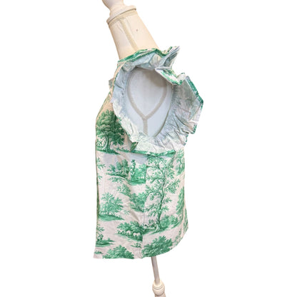 Prosperina Avery Ruffle Top in Eden Green Toil, Medium New
