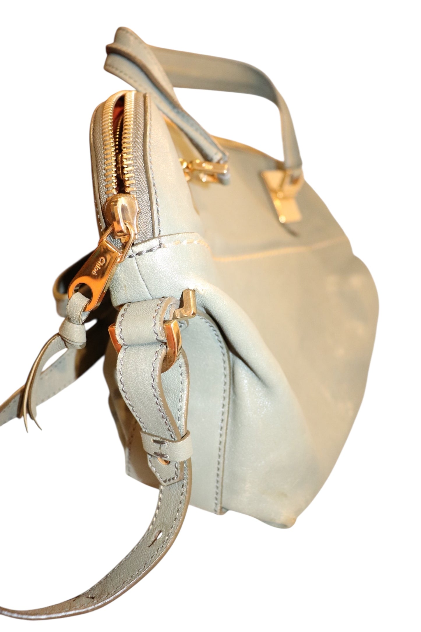 Chloe Sage Green Angie Leather Satchel Purse With Gold Hardware