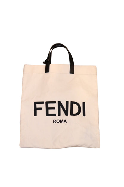 Fendi Roma Canvas Tote Bag With Black Leather Handles And Tag Made In Italy