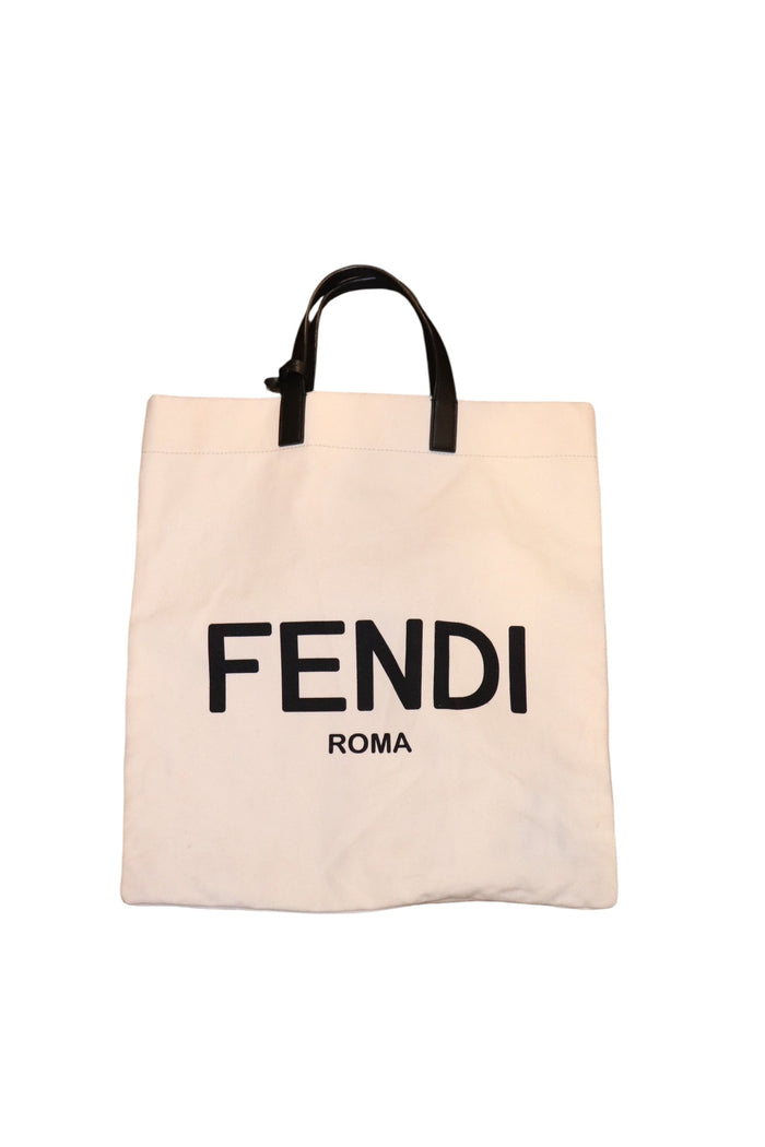 Fendi Roma Canvas Tote Bag With Black Leather Handles And Tag Made In Italy