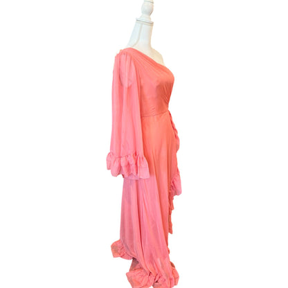 Ieena for Mac Duggal One Sleeve Ruffled Hem Gown Coral, Size 6 NWT