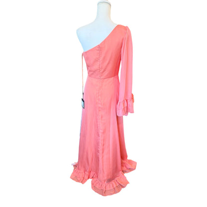 Ieena for Mac Duggal One Sleeve Ruffled Hem Gown Coral, Size 6 NWT