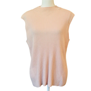 St. John Pale Pink Ribbed Sleeveless 100% Cashmere Sweater Top, Size Large
