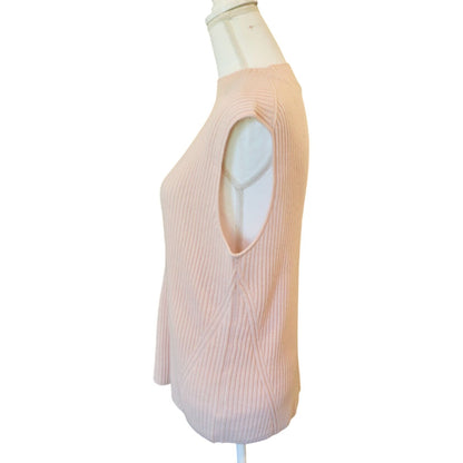 St. John Pale Pink Ribbed Sleeveless 100% Cashmere Sweater Top, Size Large