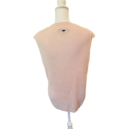 St. John Pale Pink Ribbed Sleeveless 100% Cashmere Sweater Top, Size Large