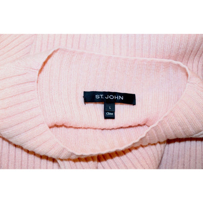 St. John Pale Pink Ribbed Sleeveless 100% Cashmere Sweater Top, Size Large