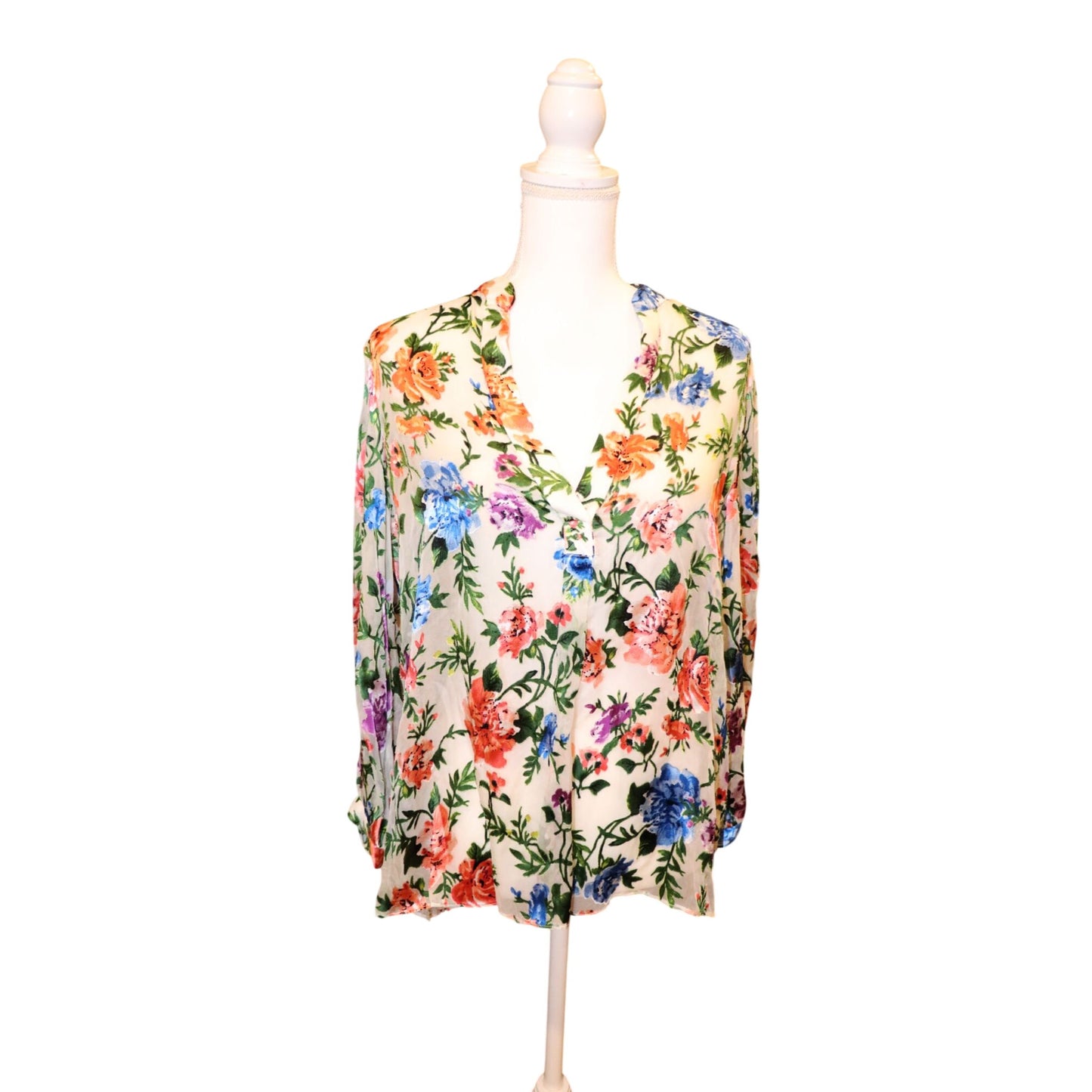 Alice + Olivia Sheila Blouson Sleeve Henley Top, Medium NWT