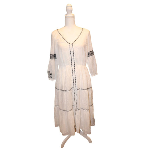 Johnny Was Jade CAM TIERED MIDI DRESS Cotton Midi Dress, Medium NWOT