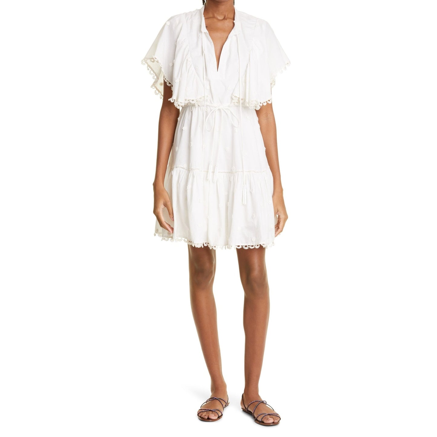 FARM Rio 3D Flower A Line Cotton Minidress in Off-White, Small NWT