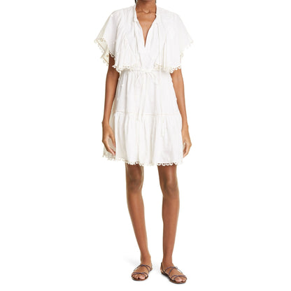 FARM Rio 3D Flower A Line Cotton Minidress in Off-White, Small NWT