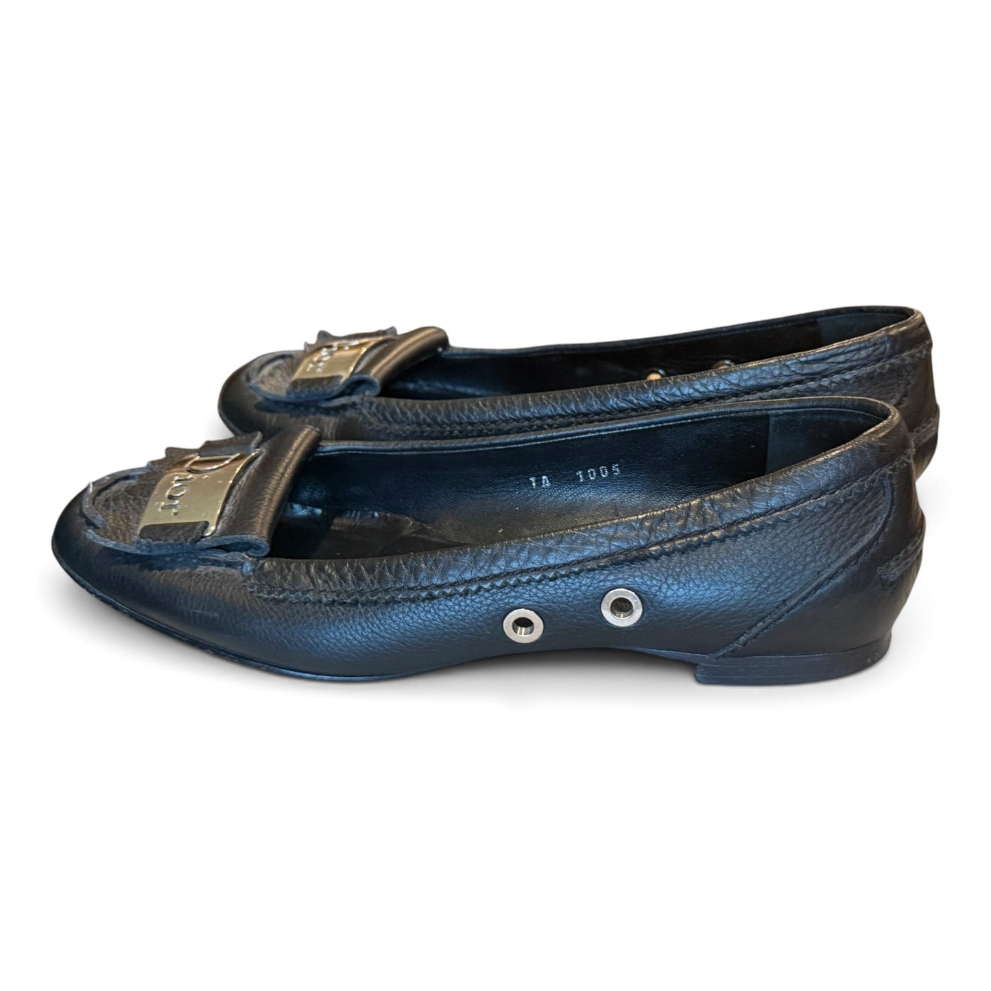 Christian Dior Black Leather Loafers, Womens Size 38 with COA