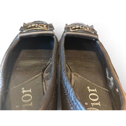 Christian Dior Black Leather Loafers, Womens Size 38 with COA
