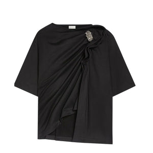 Dries Van Noten Black Draped Brooch T-Shirt, Large NWT