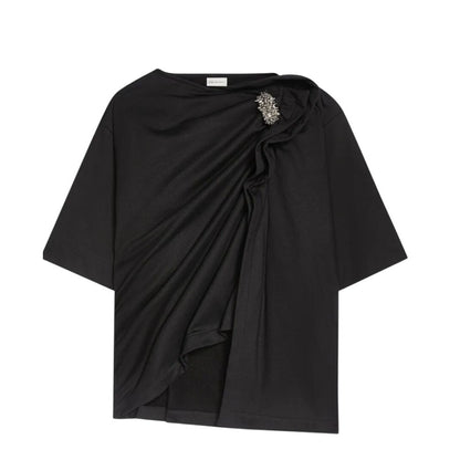 Dries Van Noten Black Draped Brooch T-Shirt, Large NWT