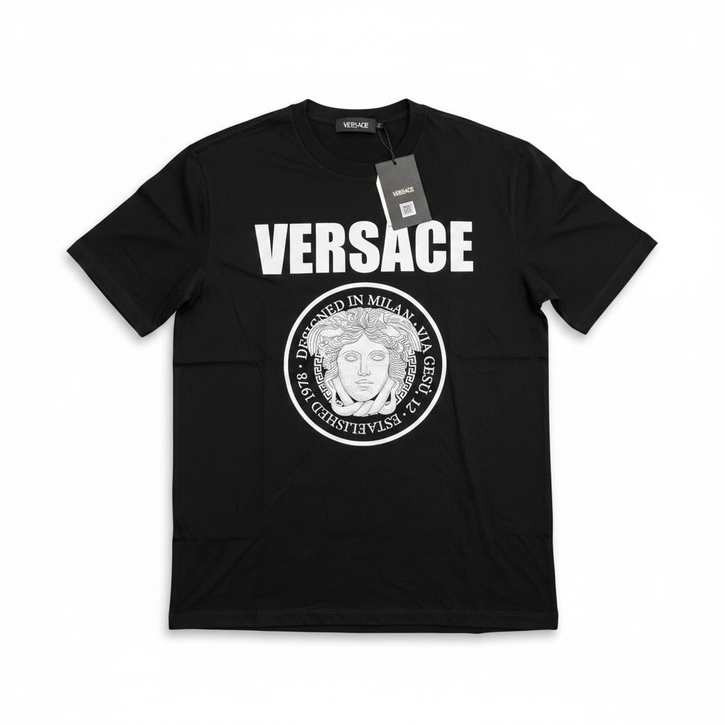 Versace Mens Black Logo Medusa Graphic T-Shirt Size L NWT