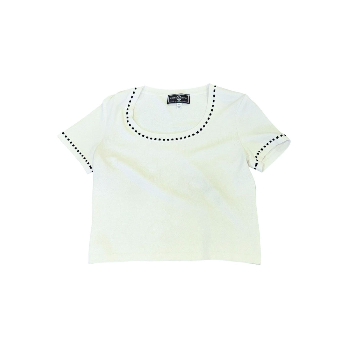 St. John Sport By Marie Gray Ivory Knit Top With Black Trim Medium