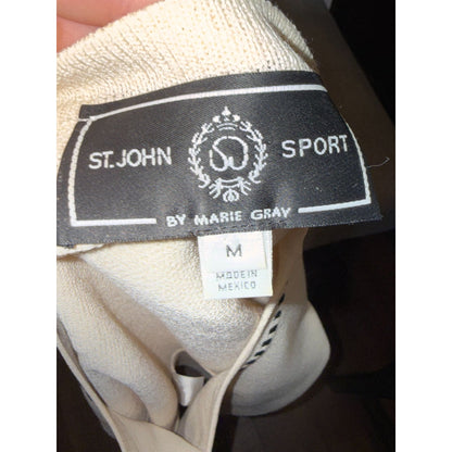 St. John Sport By Marie Gray Ivory Knit Top With Black Trim Medium