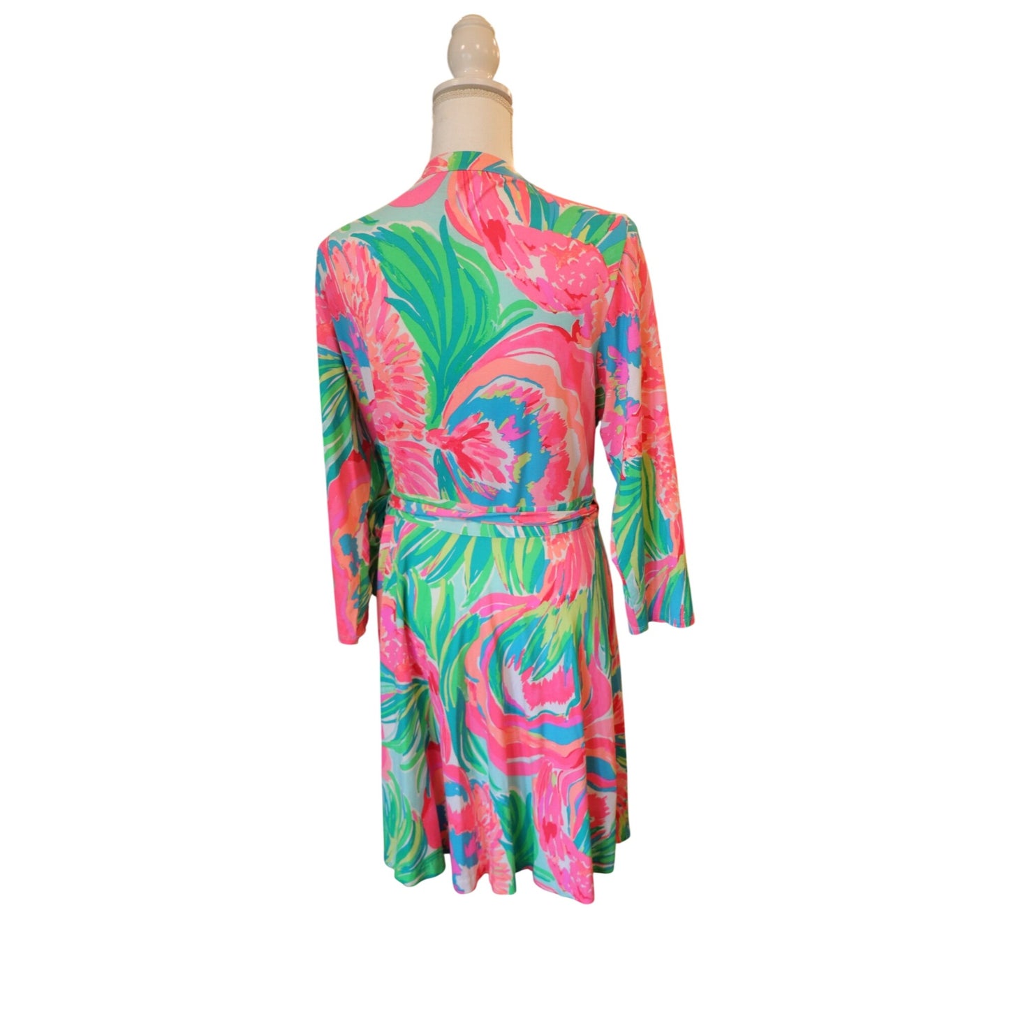 Lilly Pulitzer Floral Wrap Dress XL Pink Green Tropical Rayon