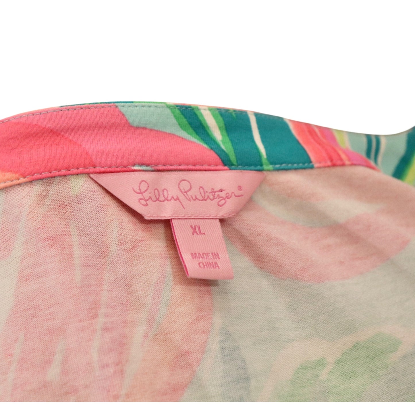 Lilly Pulitzer Floral Wrap Dress XL Pink Green Tropical Rayon