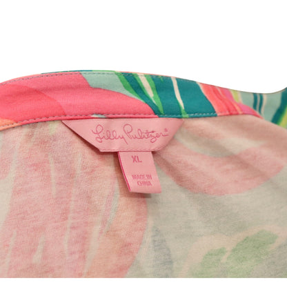 Lilly Pulitzer Floral Wrap Dress XL Pink Green Tropical Rayon