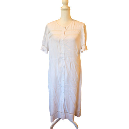 Quince Lightweight Crepe Lace Inset Midi Dress, Large NWT