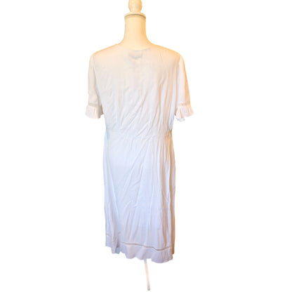 Quince Lightweight Crepe Lace Inset Midi Dress, Large NWT