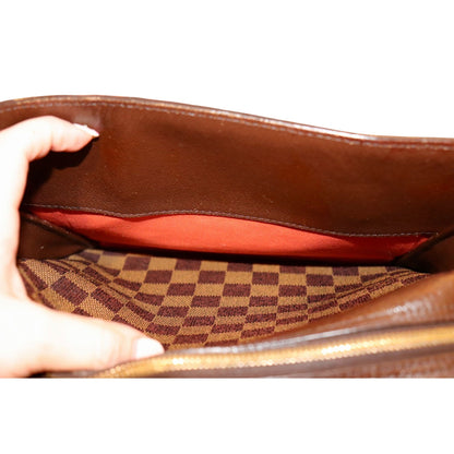Louis Vuitton Damier Ebene Triana Handbag With Dual Top Handles & Gold-Tone Hardware Pre-Owned