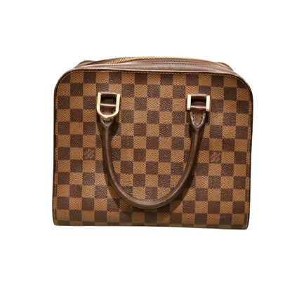 Louis Vuitton Damier Ebene Triana Handbag With Dual Top Handles & Gold-Tone Hardware Pre-Owned