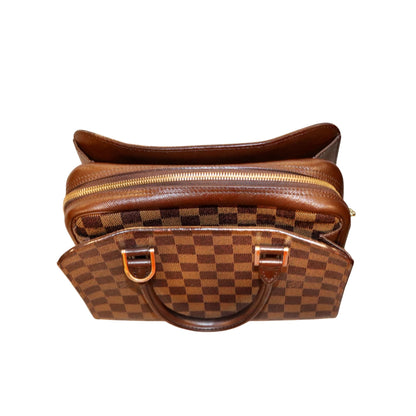 Louis Vuitton Damier Ebene Triana Handbag With Dual Top Handles & Gold-Tone Hardware Pre-Owned