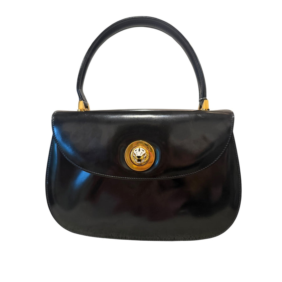 Gucci Black Patent Leather Top Handle Bag RARE VINTAGE
