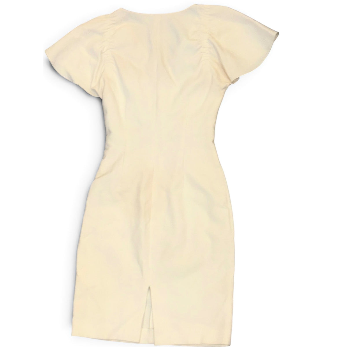 Emilio Pucci Ivory Wool Blend Ruched Flutter Sleeve Dress Size 38 Made In Italy