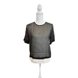 Tibi Black Sheer Silk Short Sleeve Blouse, Size 0 (oversized)