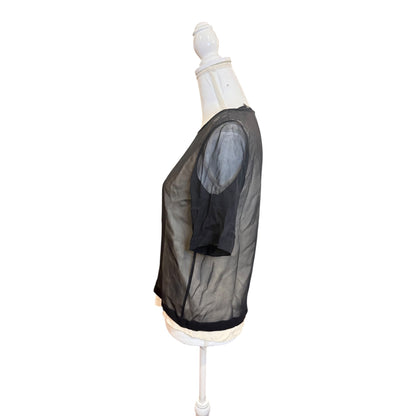 Tibi Black Sheer Silk Short Sleeve Blouse, Size 0 (oversized)